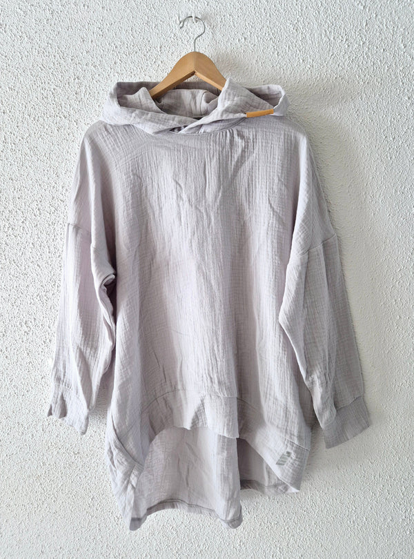 Ikigai organikus pamut kapucnis pulóver - Lenge, lélegző - Fehér