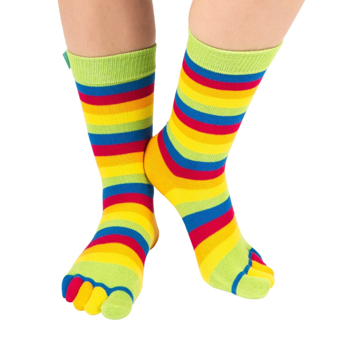 Toe Socks Essential Mid-Calf Green Stripe