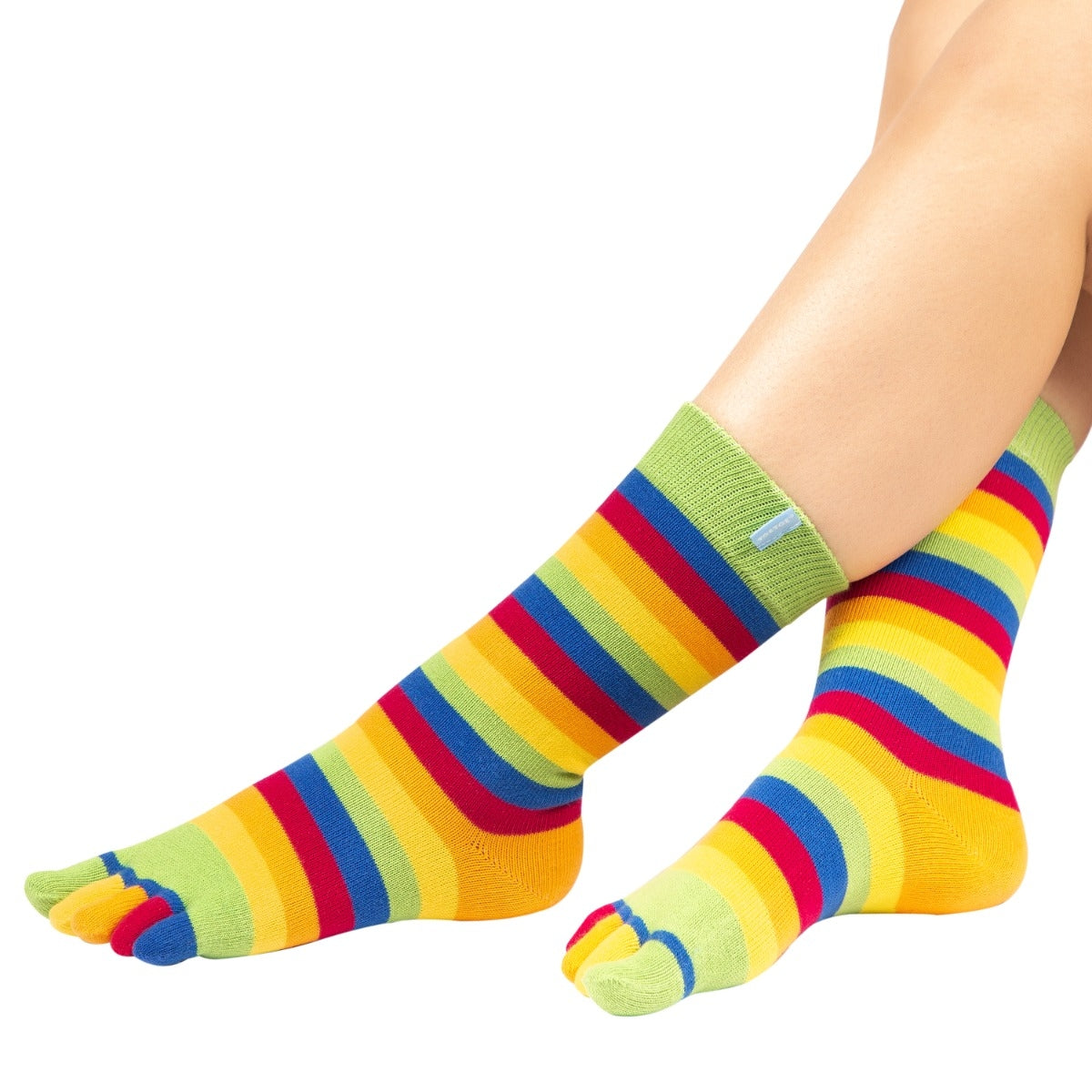 Toe Socks Essential Mid-Calf Green Stripe