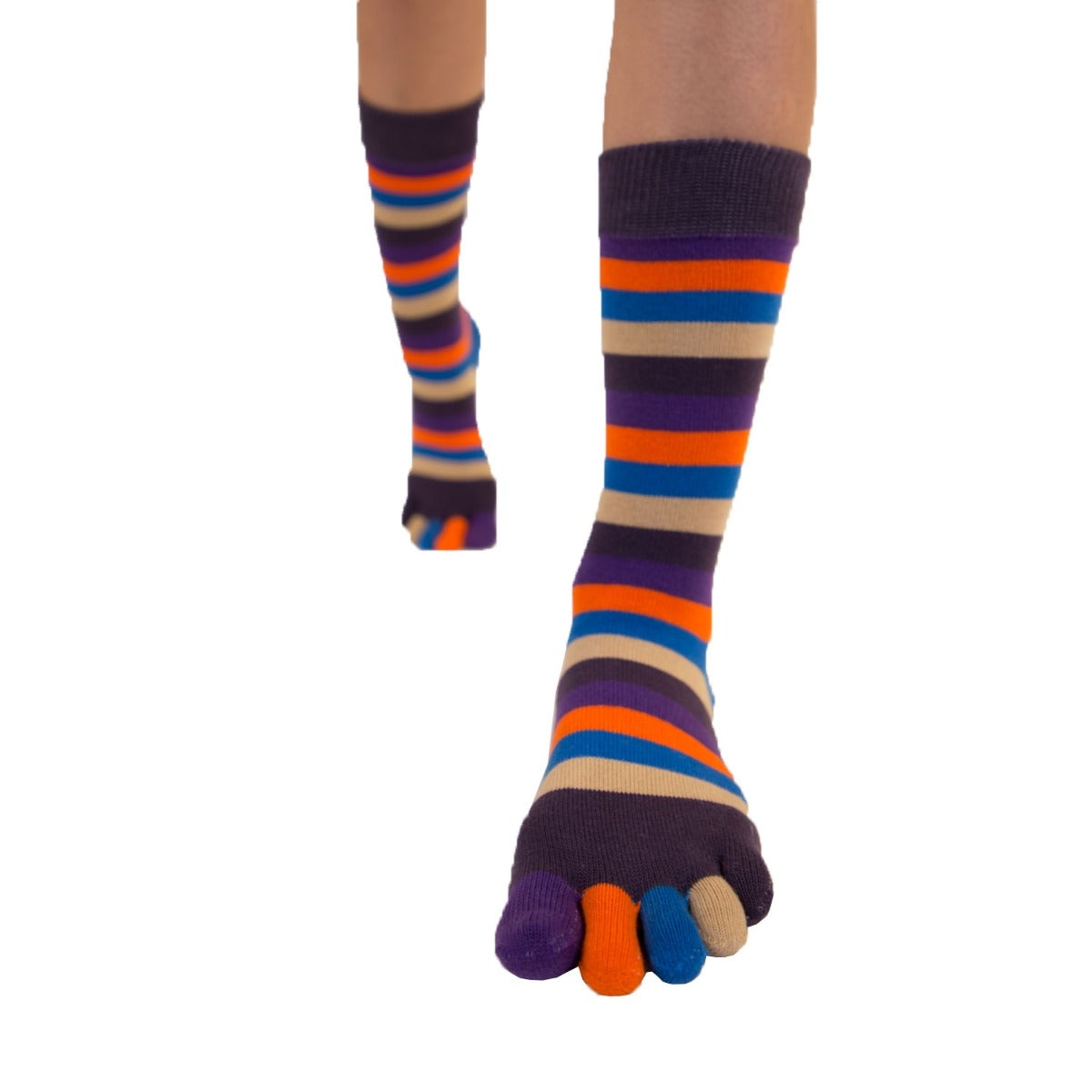 Toe Socks Essential Mid-Calf Midnight Blue Stripe